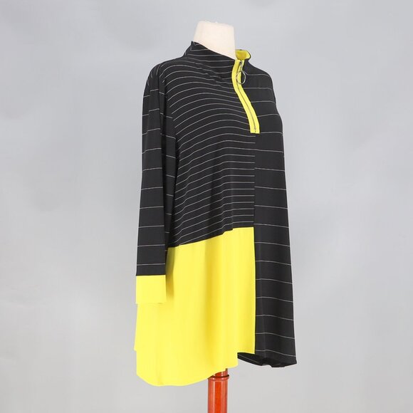 IC BY CONNIE K Colorblock Pinstripe Quarter Zip Tunic Top Yellow Black Size XXL - Picture 2 of 7
